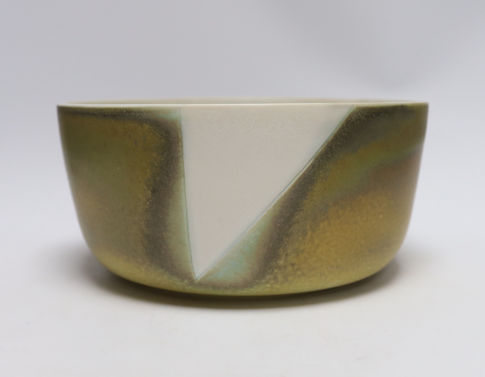 A large Kellie Miller porcelain bowl, signed to base, 25cm diameter